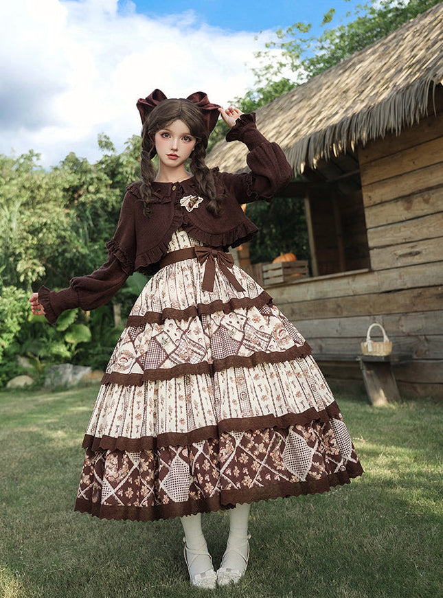 秋色のフローラルジャンパースカート