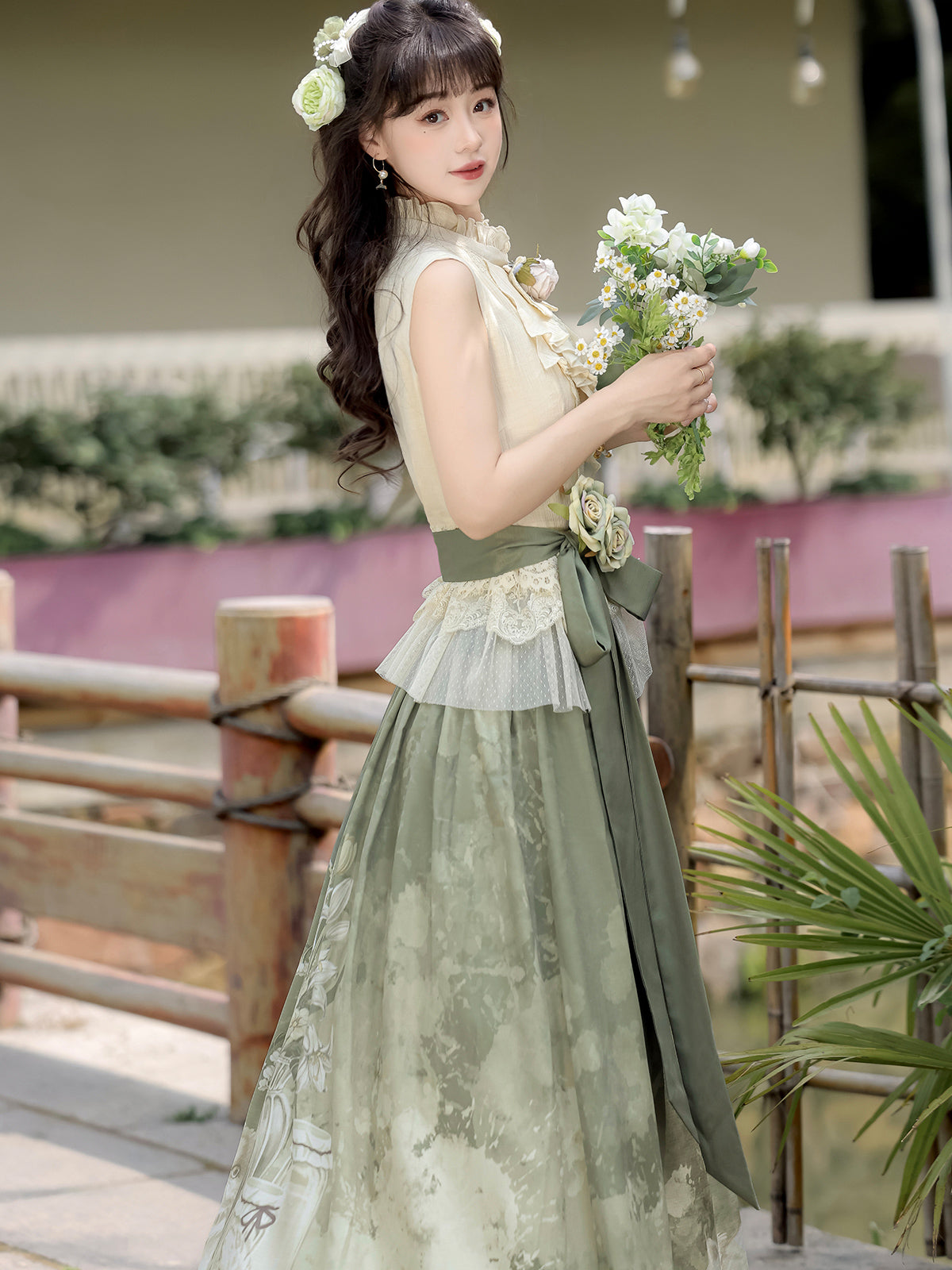 白花 中華風ロングスカートセットアップ