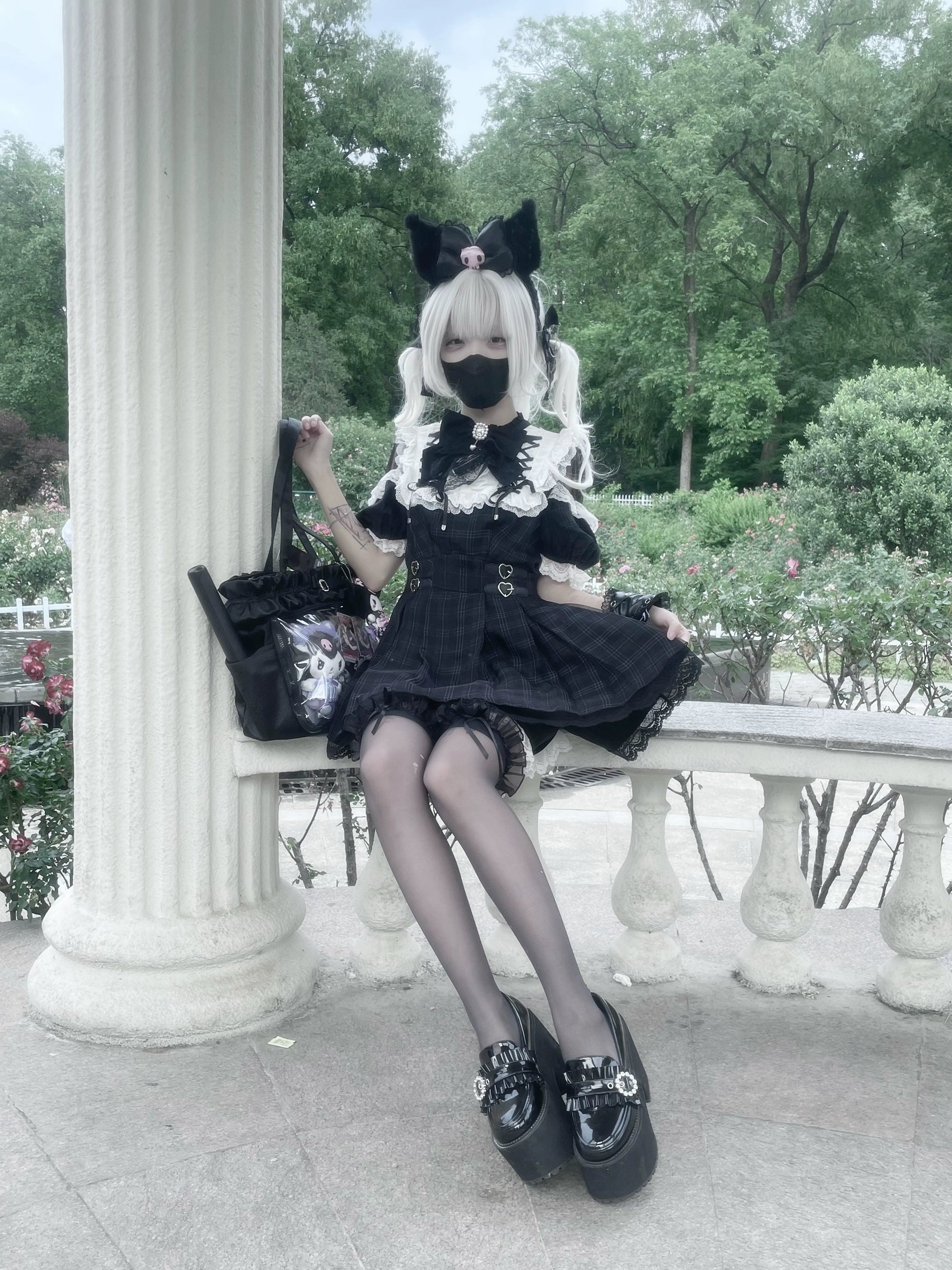 【予約販売】 Angel Heartbeat Black フリルチェックミニ丈ワンピース