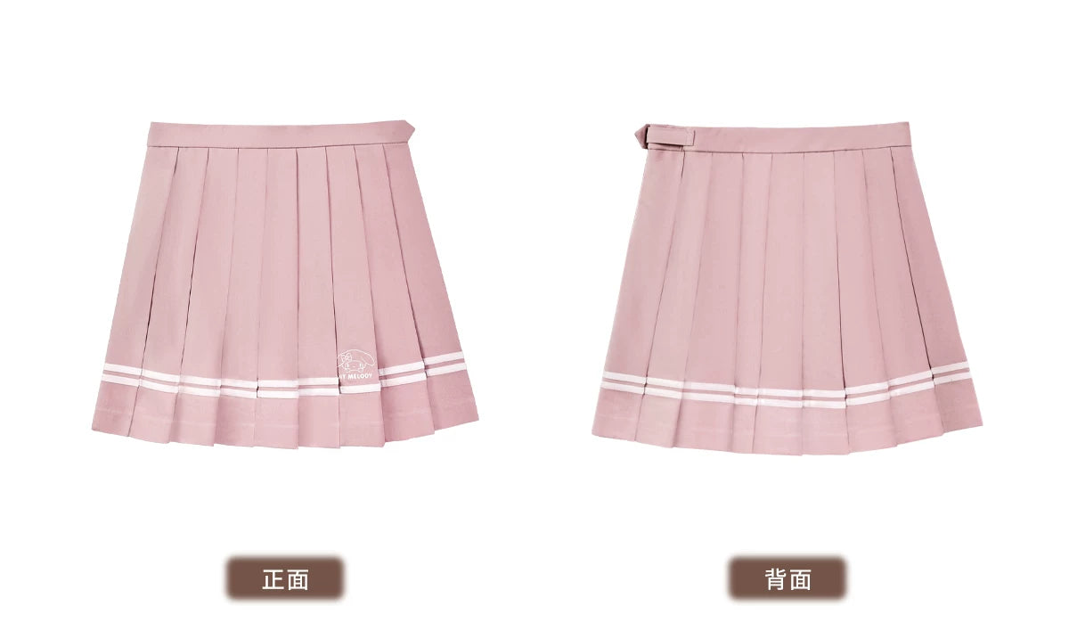 サンリオ マイメロディ リボンタイ付 セーラーカラー半袖シャツとスカートのセットアップ