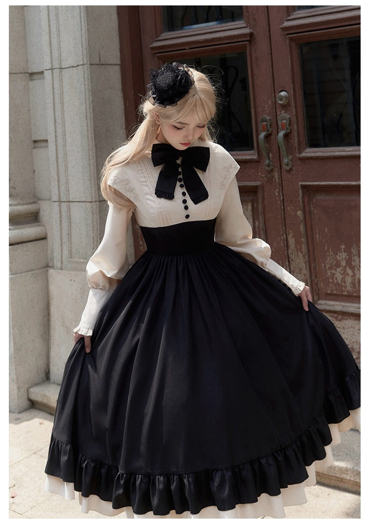 Black rose embroidered fake two-piece dress RonRon Black rose embroidered fake two-piece dress RonRon