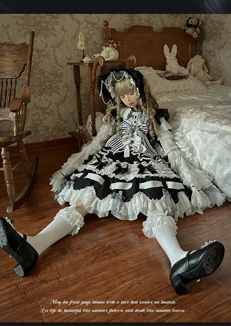 [Pre-orders available until 12/11] Concerto Out of Order Monotone Sweet Lolita Jumper Skirt Full Set