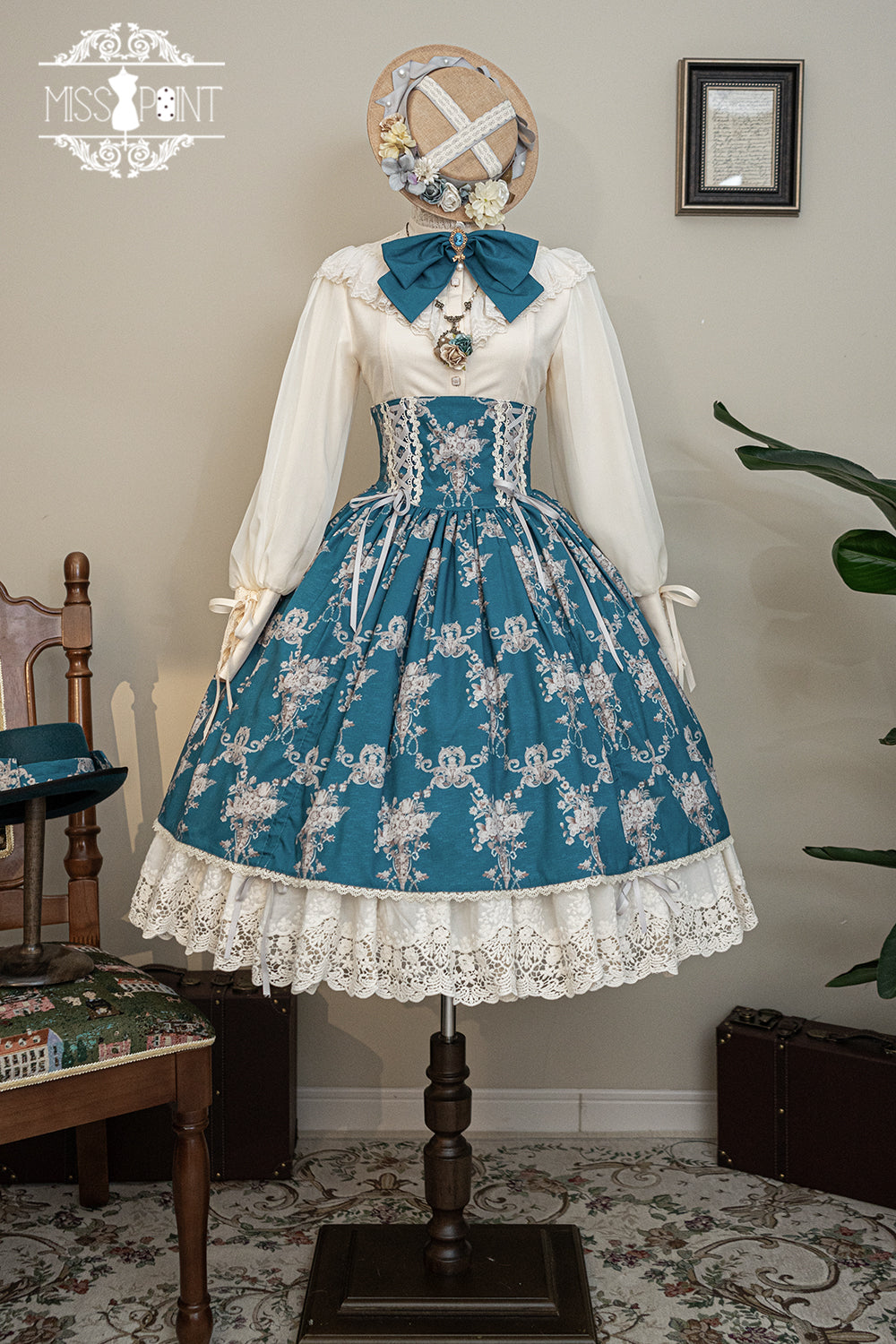 【予約販売】Antique Flower Wall ハイウエストスカート