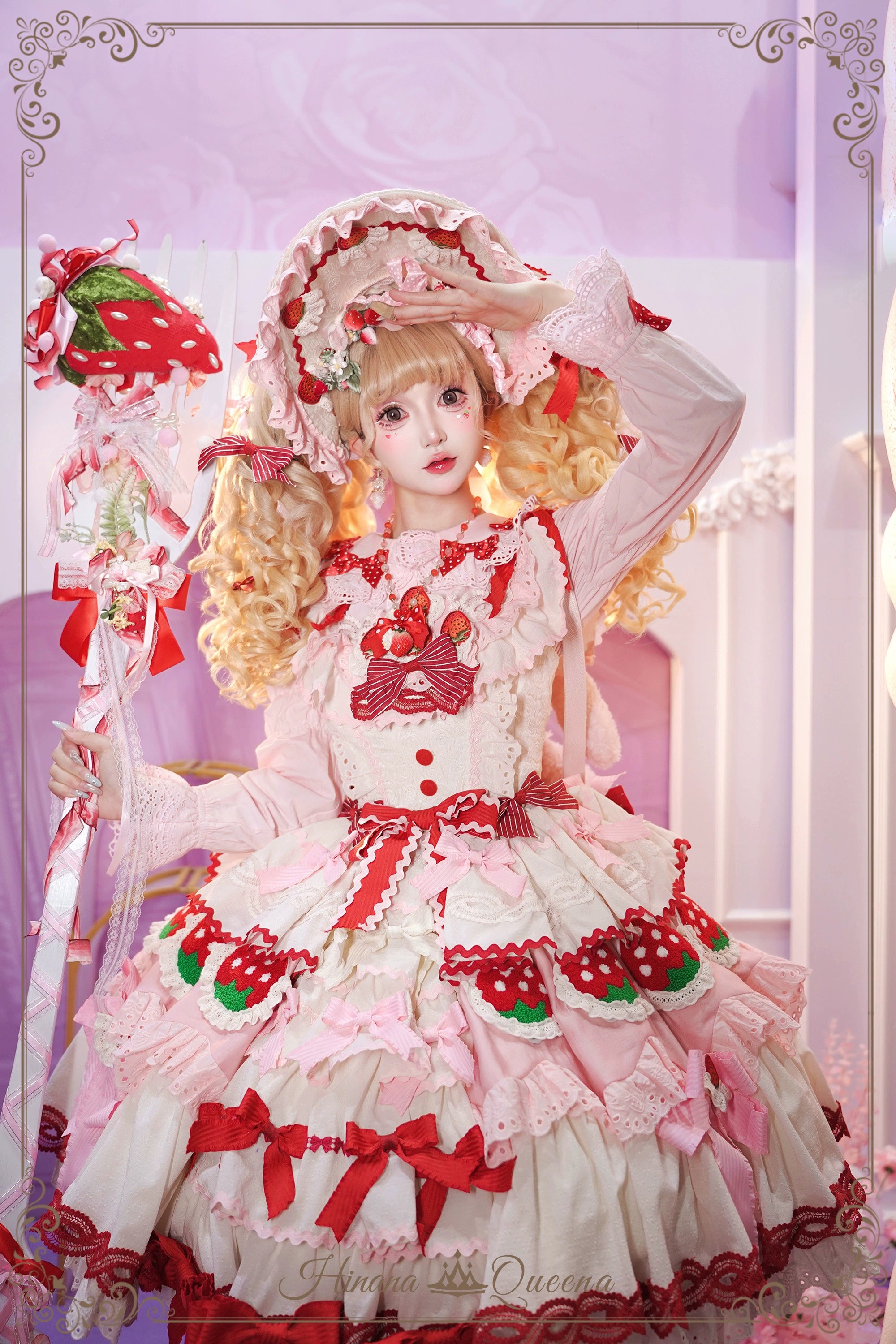 Strawberry Party リボンとフリルのデコレーションドレス・ノースリーブタイプ