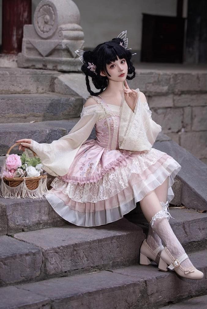 Flower Journey Flower and butterfly pink Hana Lolita jumper skirt