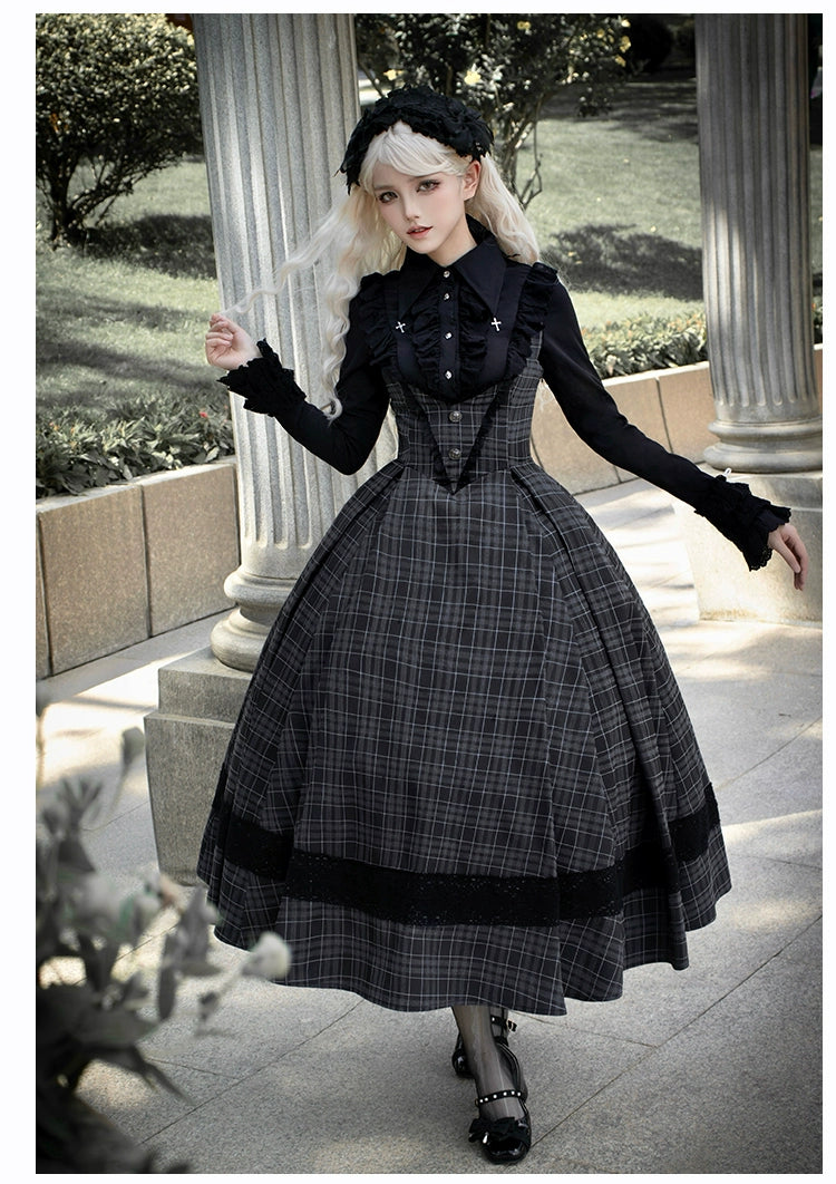 Nameless Letter Grey check jumper skirt and cape