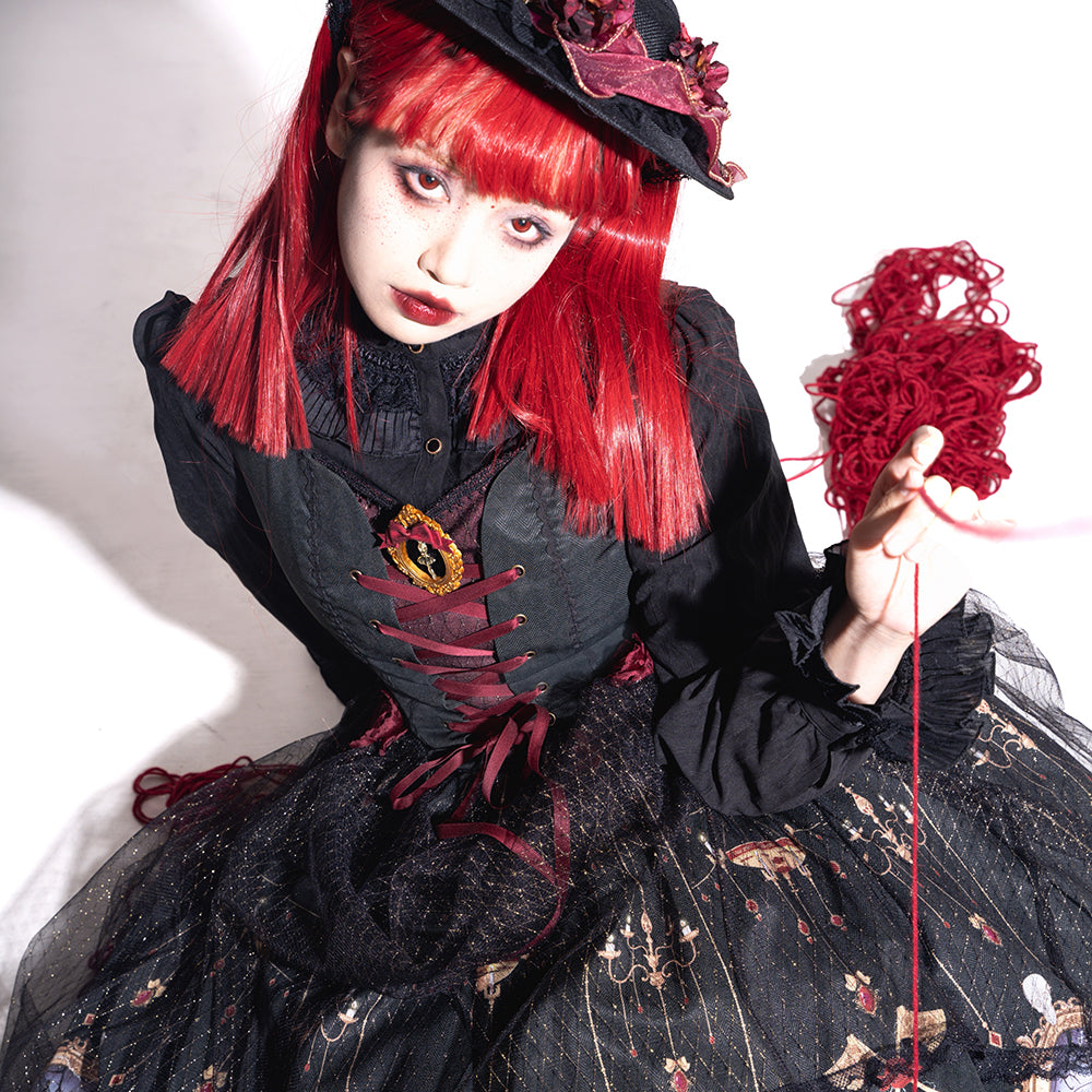 The Red Shoes Gothic Lolita Print Jumper Skirt