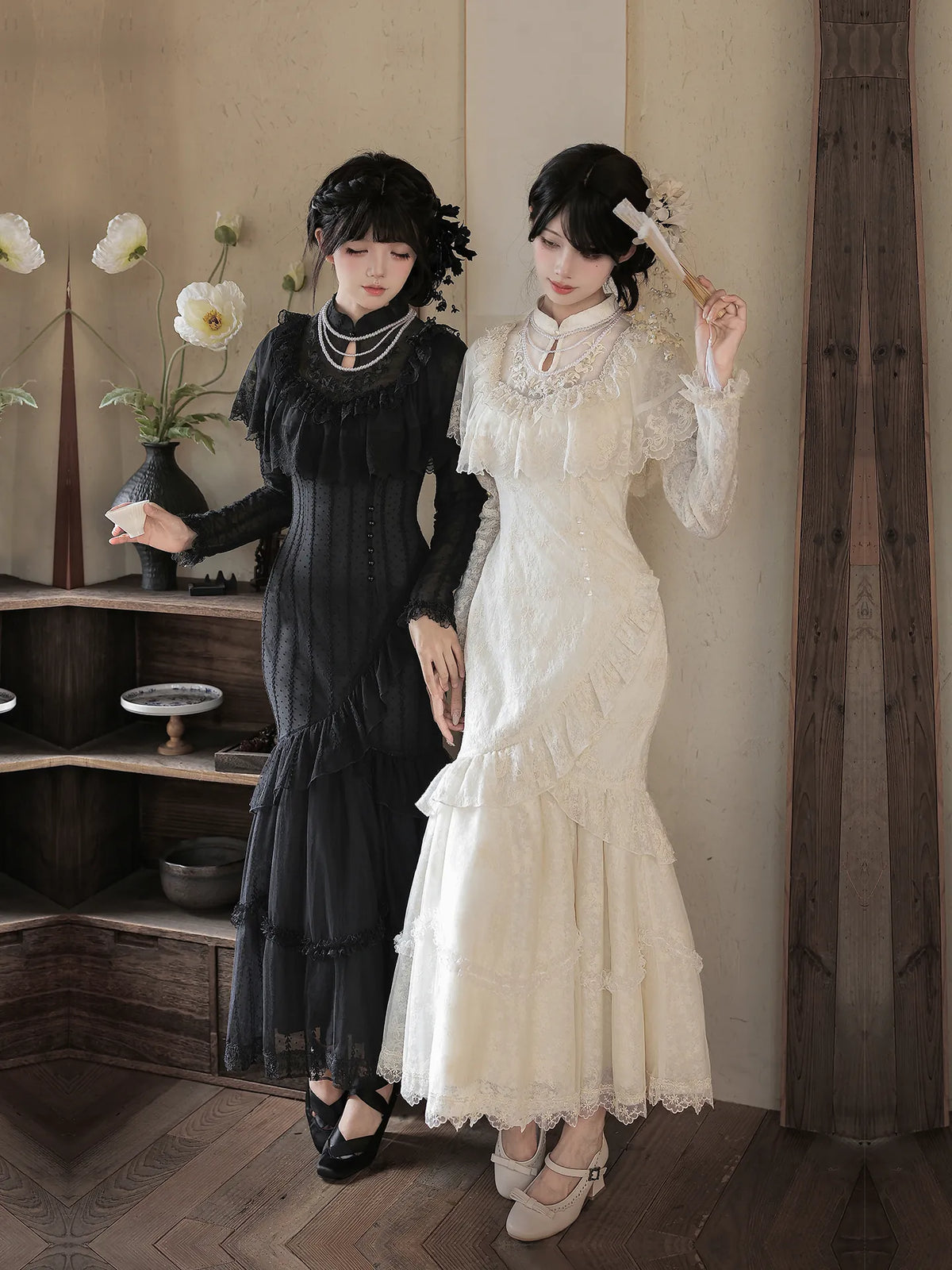 Shadow Blossom ホワイトレースマーメイドワンピース