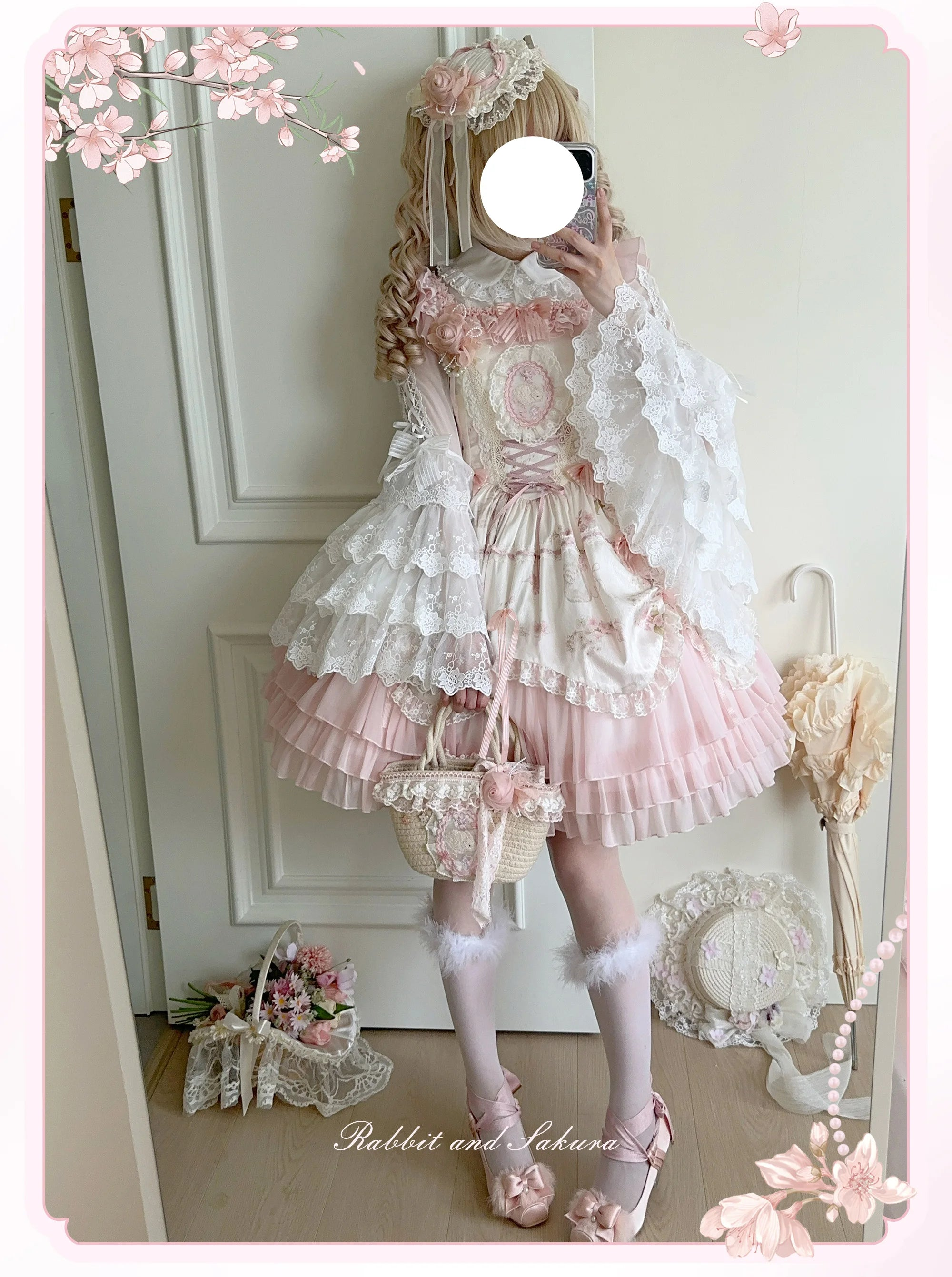 【受注予約8/5まで】Rabbit and Sakura レースのジャンパースカート