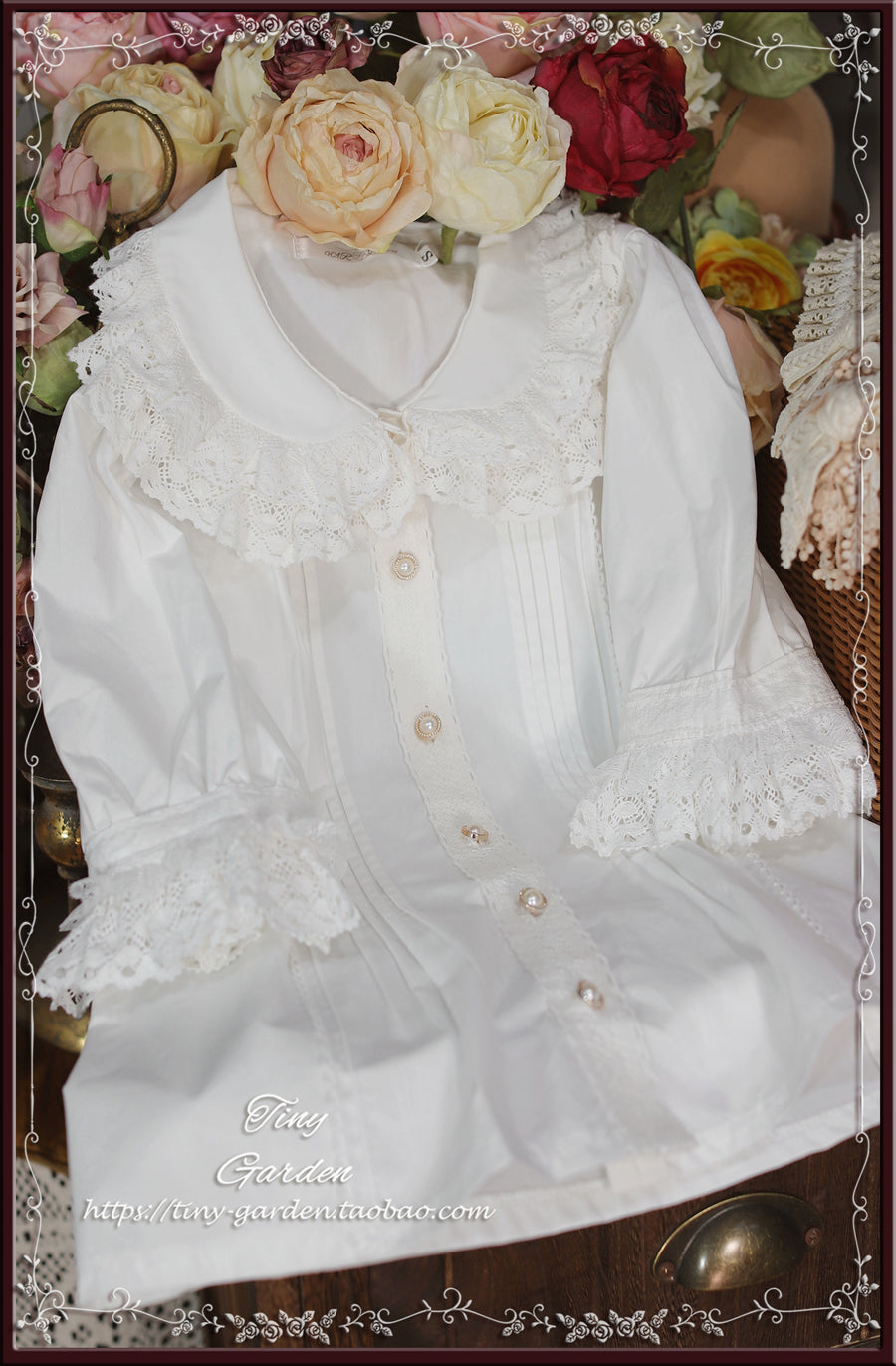 【予約販売】レトロコットンレース半袖ブラウス