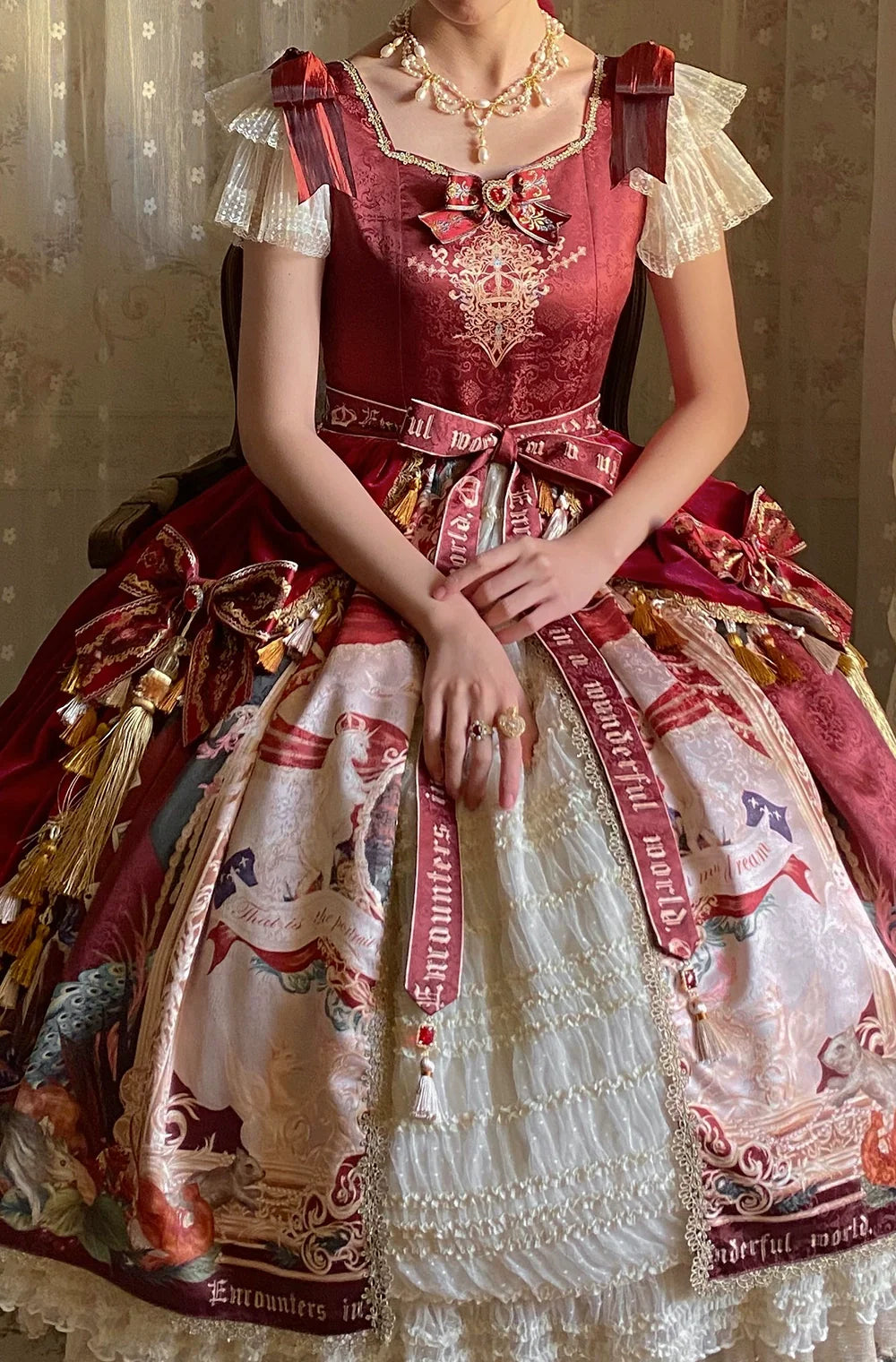 Wanhua Mirror Western Aristocratic French Sleeve Ruffle Dress