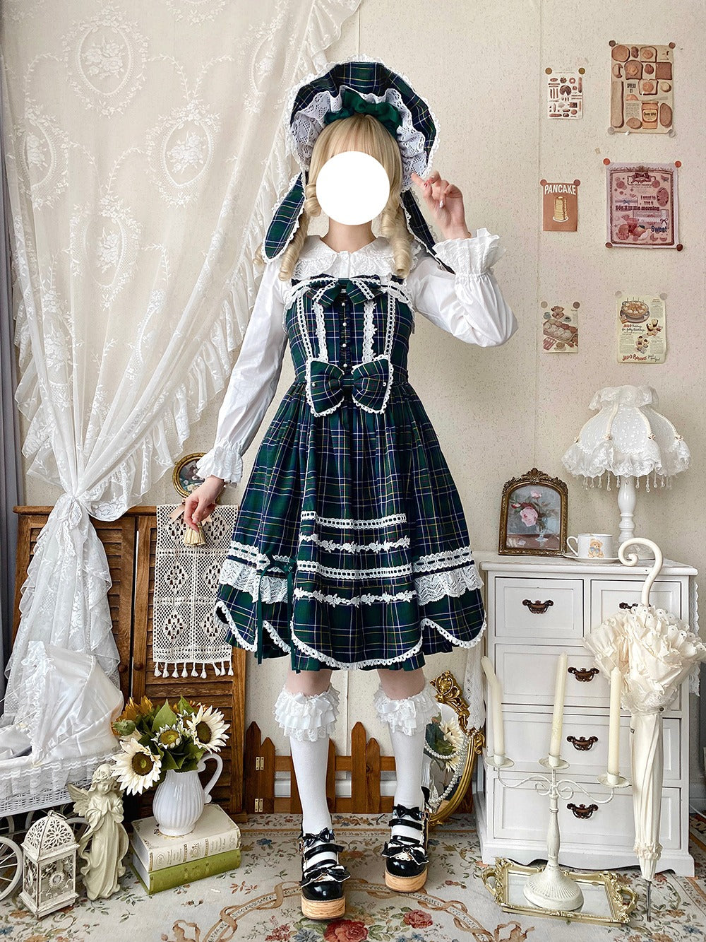 【予約販売】Checkered Petal Rabbit リボンジャンパースカート