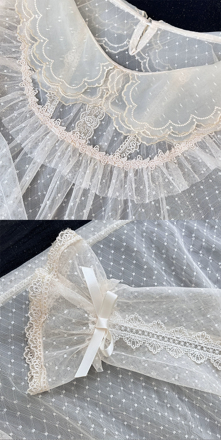 [Pre-order] Sheer dot frill blouse, short sleeves and long sleeves