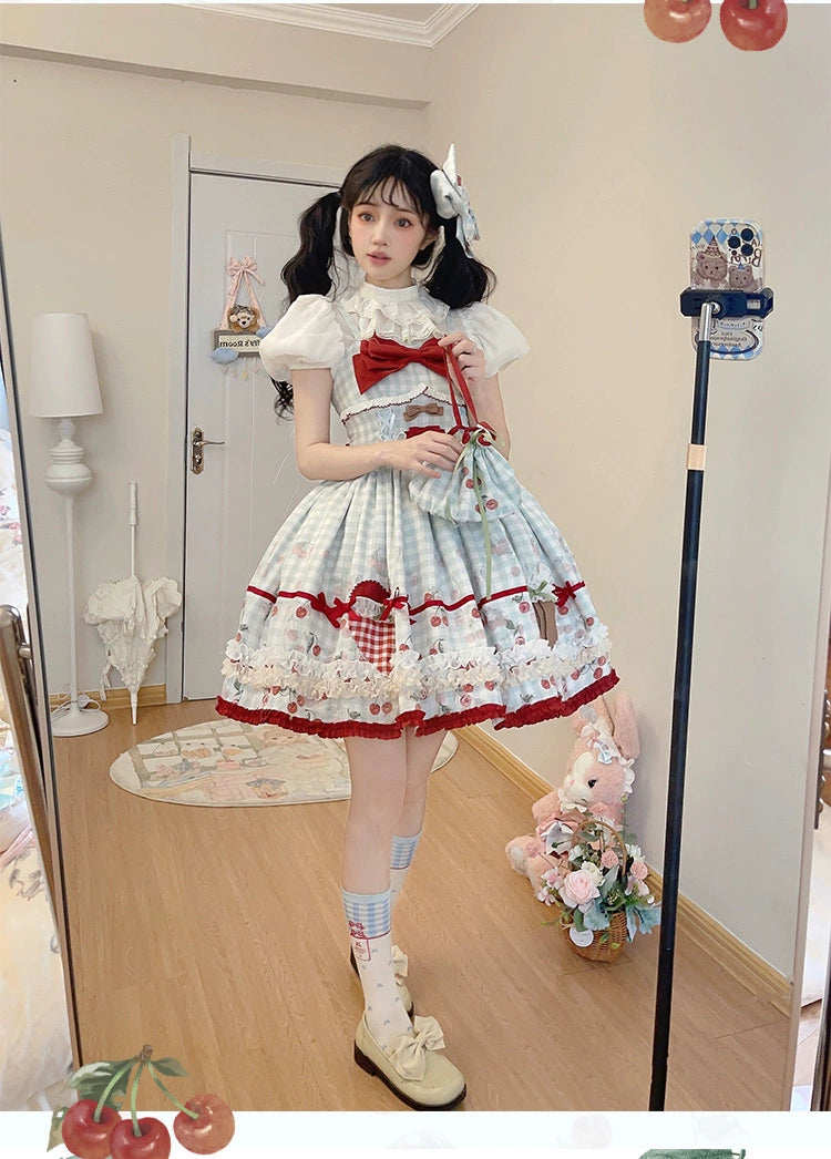 Cherry and Heart ギンガムチェックのジャンパースカート
