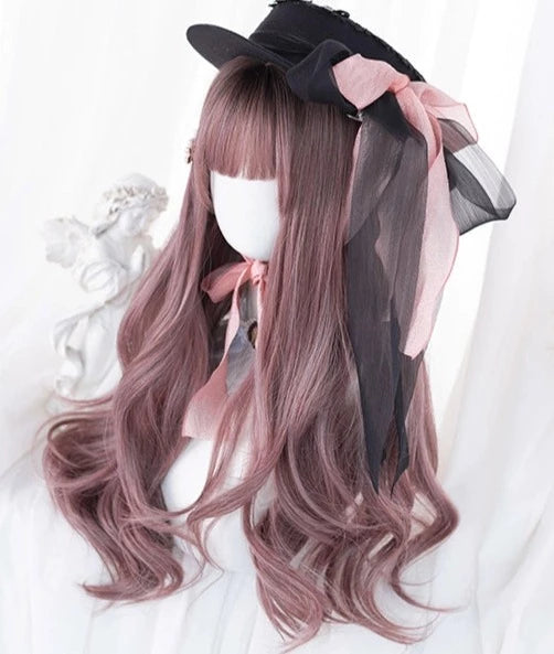 Lolita wig pink brown gradation loose curl long