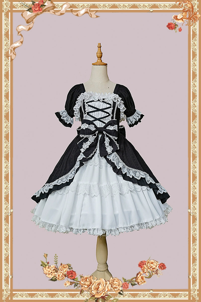 Vintage Lolita style ribbon dress with detachable sleeves