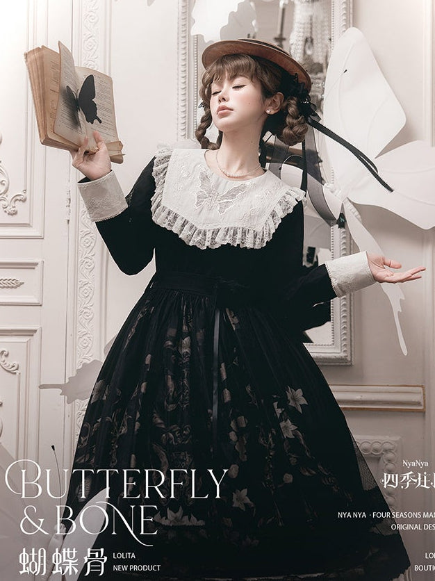 【受注予約11/19まで】Butterfly and Bone 長袖ワンピース