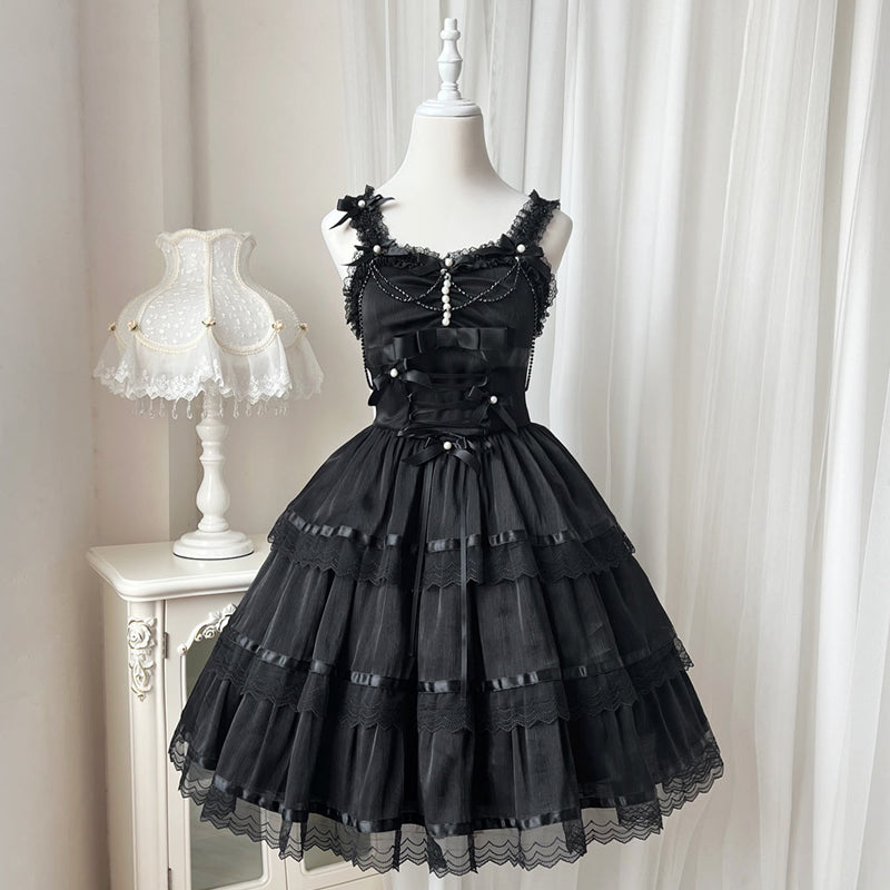 Romantic Party ブラックとホワイトのティアードジャンパースカート