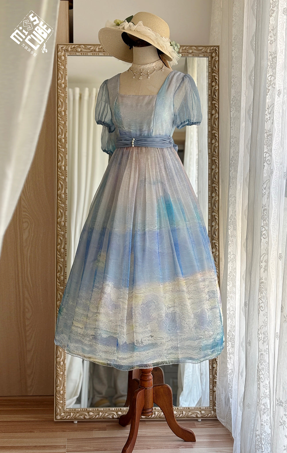 【予約販売】Elegance Greek 油彩画風プリントエンパイアワンピース・新色