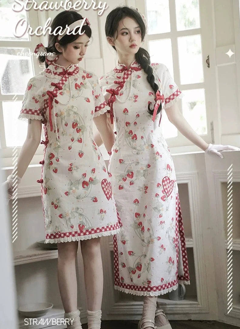 Strawberry Orchard Strawberry Chinese Dress Long Length