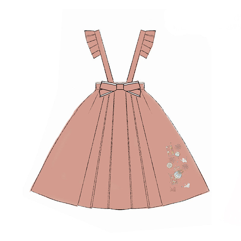 Temari embroidered hakama-style suspender skirt