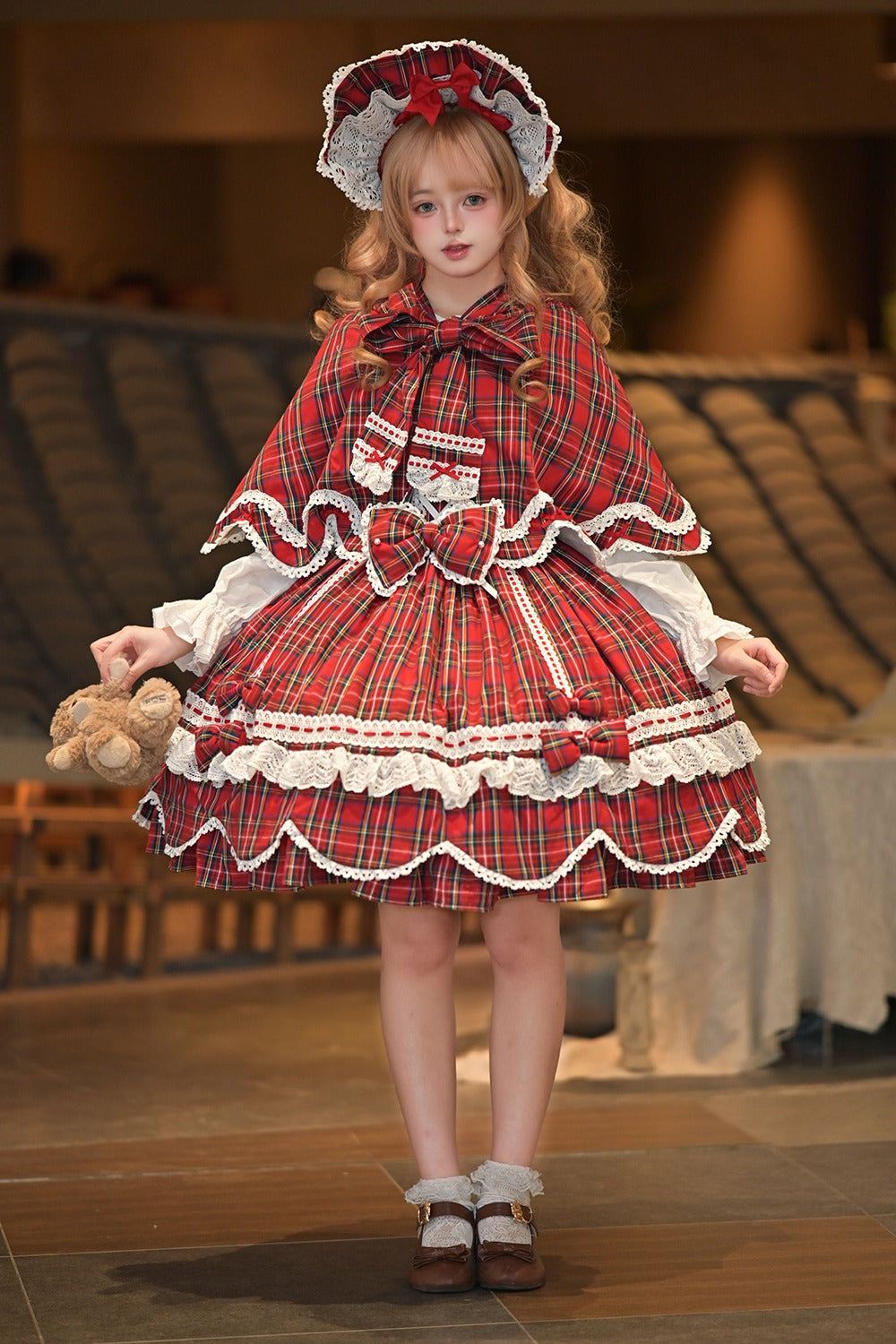 【予約販売】Checkered Petal Rabbit リボンワンピース