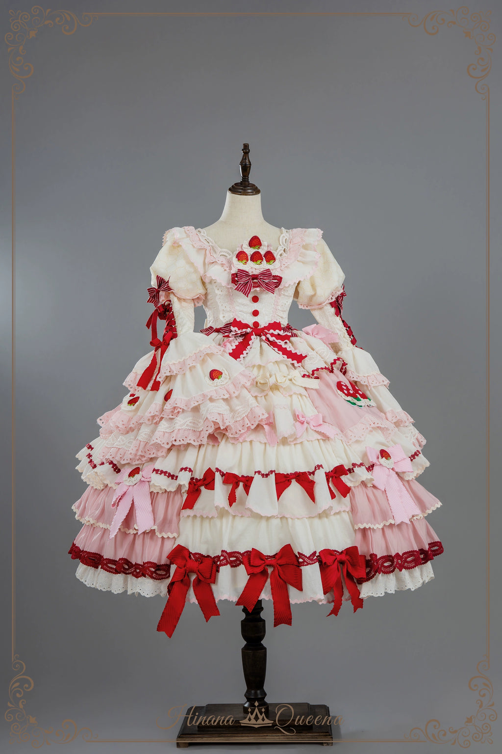 Strawberry Party リボンとフリルのデコレーションドレス・姫袖タイプ
