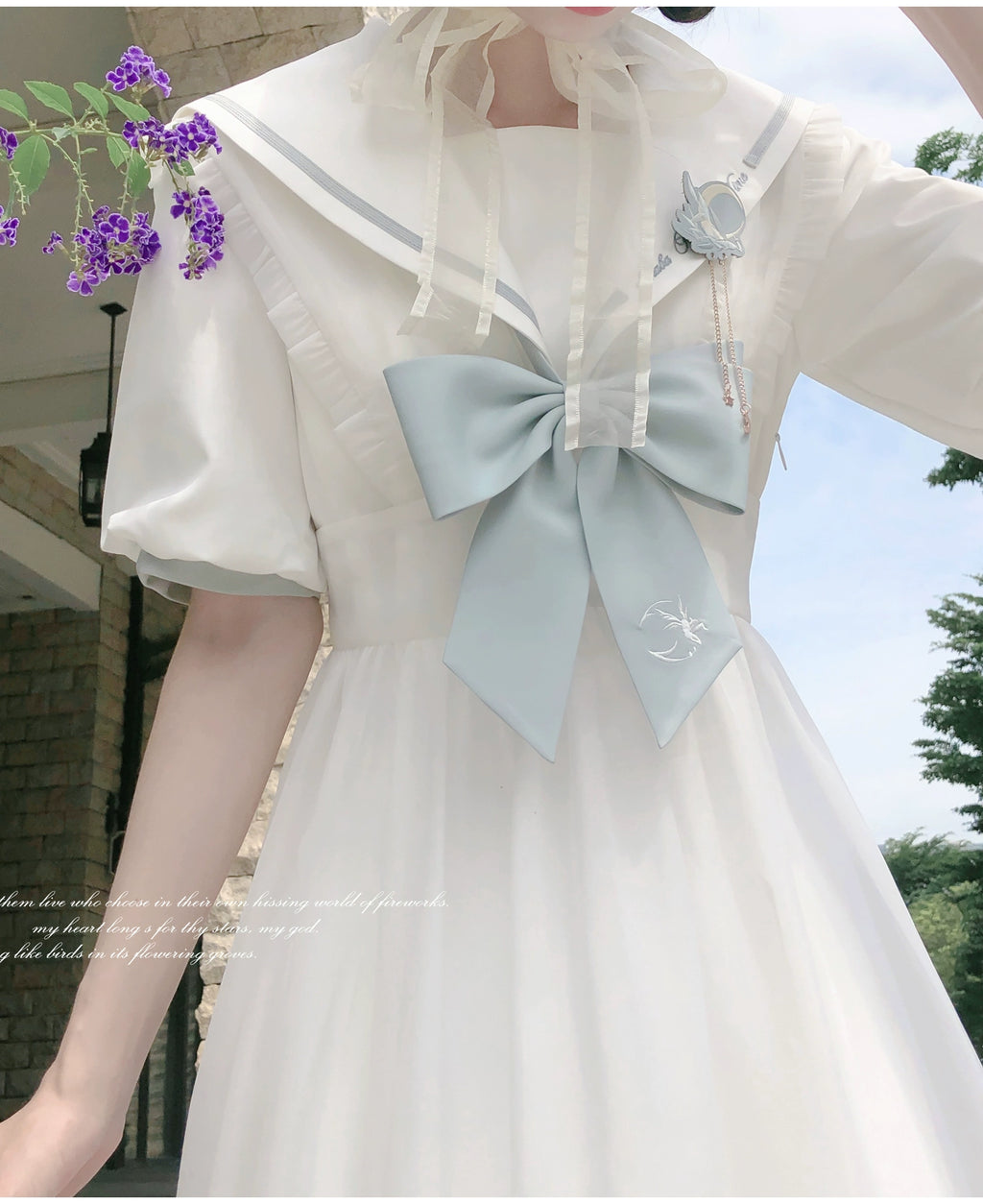 Blue Sea and Bright Moon セーラーカラーワンピース・羽織・エプロン3点セット