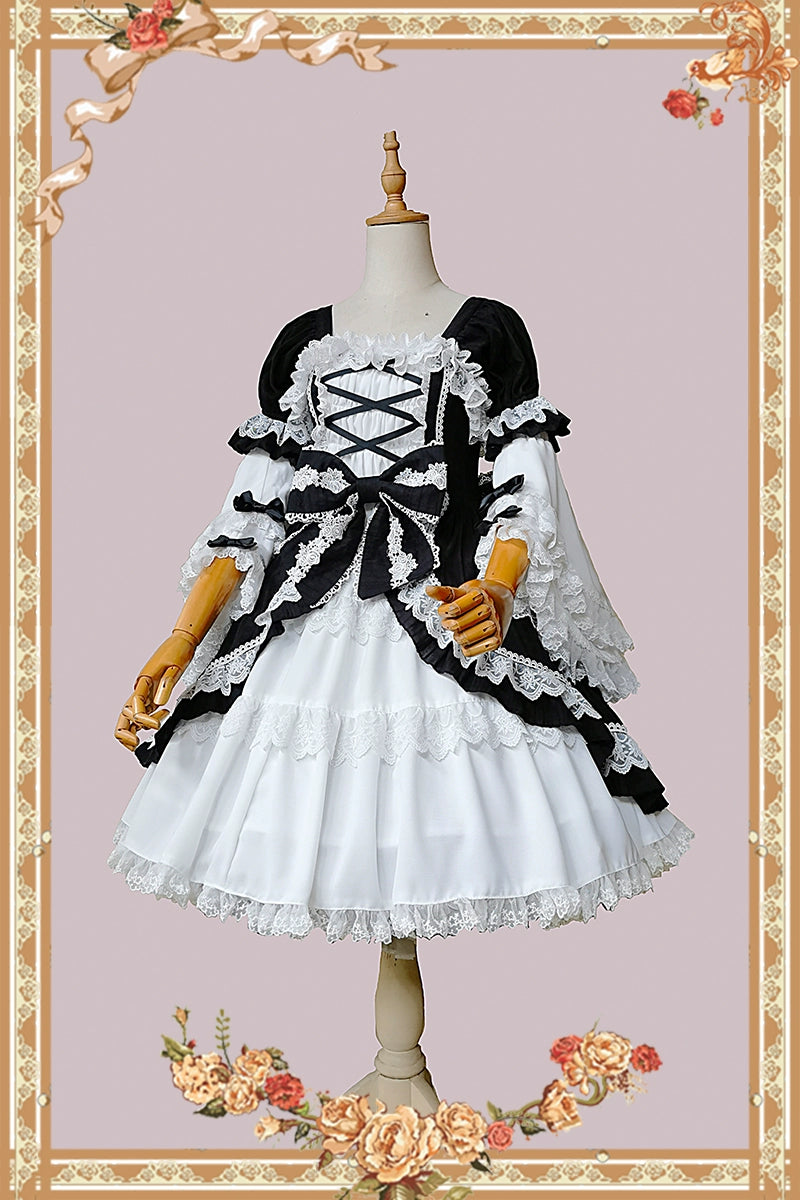 Vintage Lolita style ribbon dress with detachable sleeves