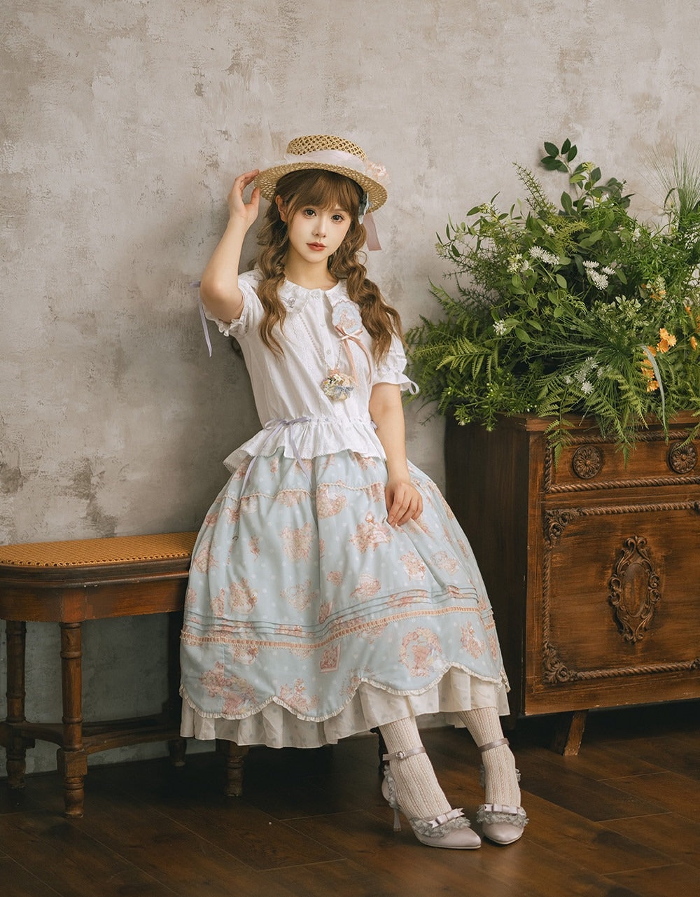 【受注予約7/22まで】花かごの白鳥 プリントスカート