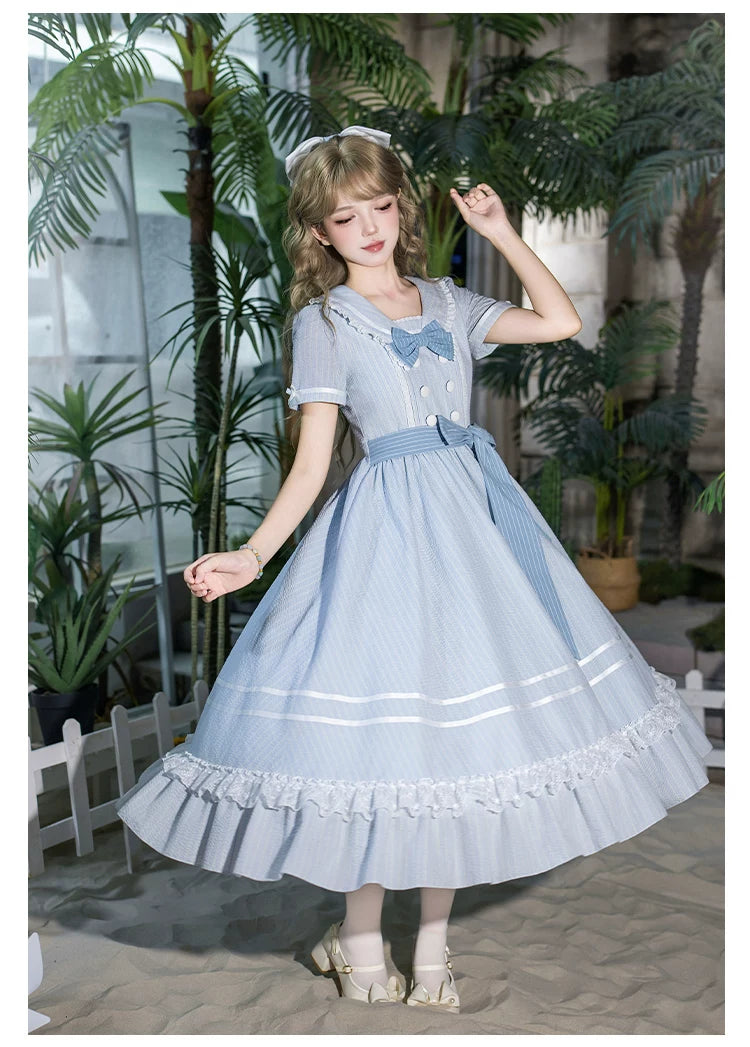 【予約販売】Seven Day Bell マリン風ロング丈ワンピースとエプロン