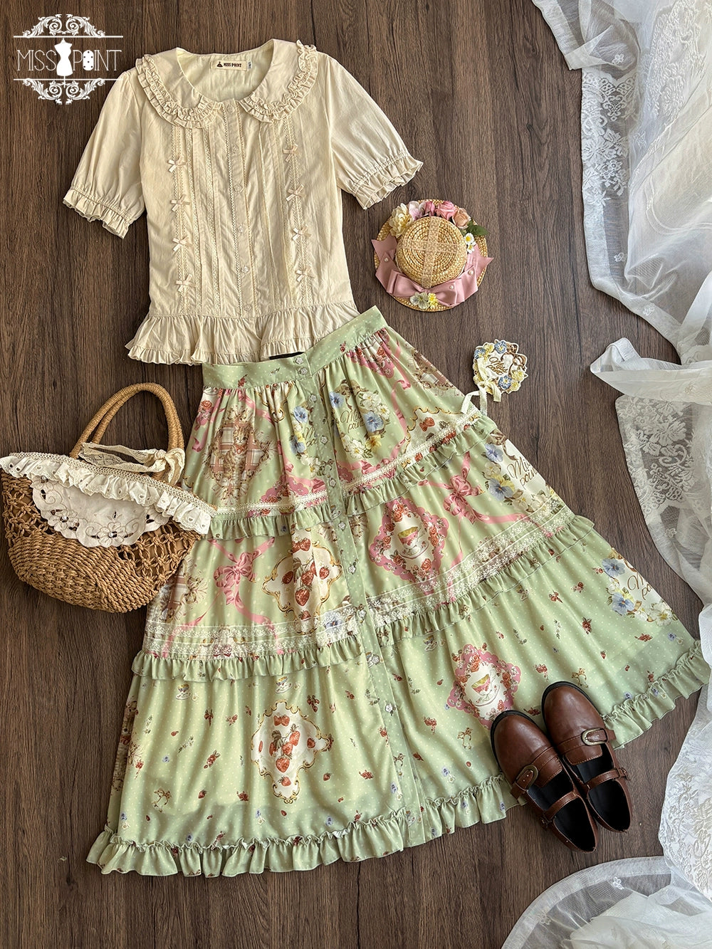 [Pre-orders available until 2/19] Cat Rose Tea Party Long Skirt with Front Opening, Flat Type