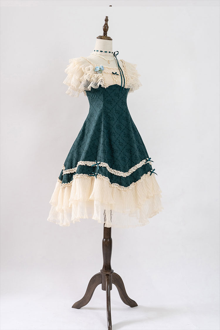 薔薇模様のジャガードフリルレース2wayワンピース 全4色