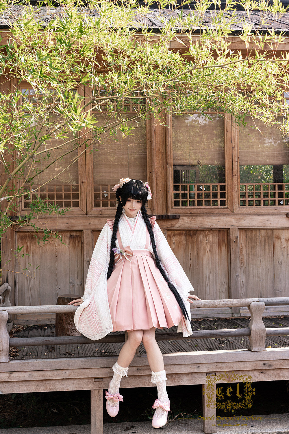 Temari embroidered hakama-style suspender skirt