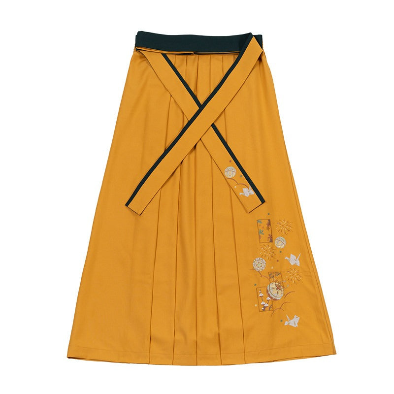Camellia flower embroidery and butterfly hakama skirt