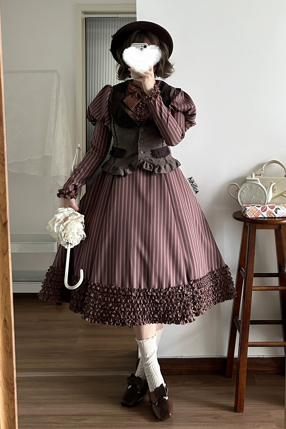 【予約販売】Classic Chocolat Stripe ストライプワンピース・ロング丈