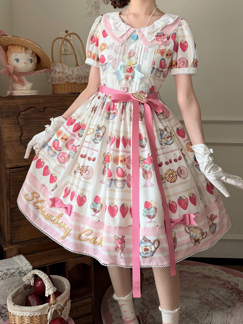 【受注予約6/24まで】Strawberry Parfait Tea プリントワンピース