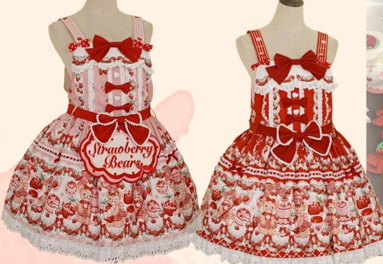 [Pre-orders available until 8/28] Bear Strawberry Garden Overalls Skirt 3-piece set