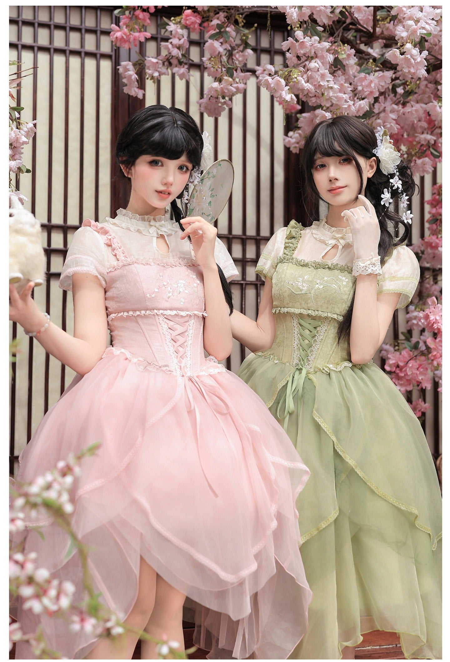 馨香 花びらティアード中華風ロリータワンピース