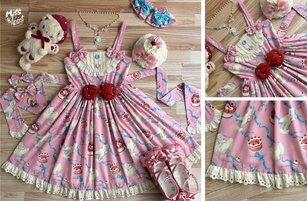 【予約販売】Sweet Cherry Cat ビブスジャンパースカート