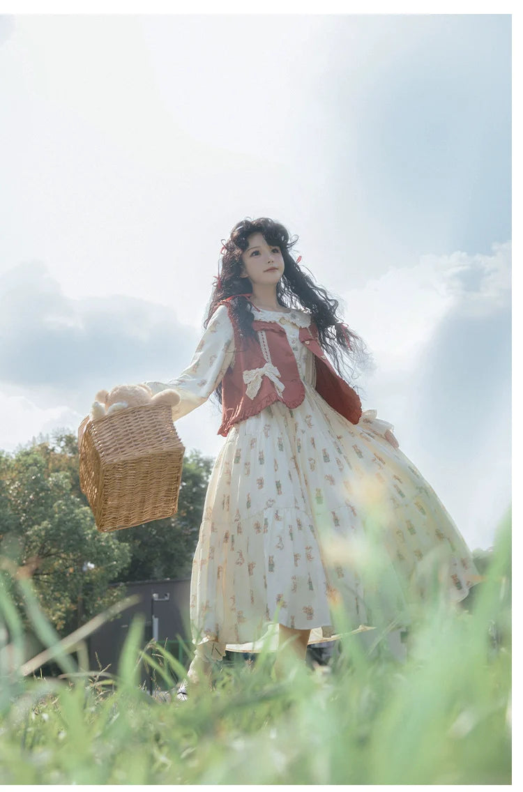 Retro Bear Red Vest and Candy Sleeve Dress
