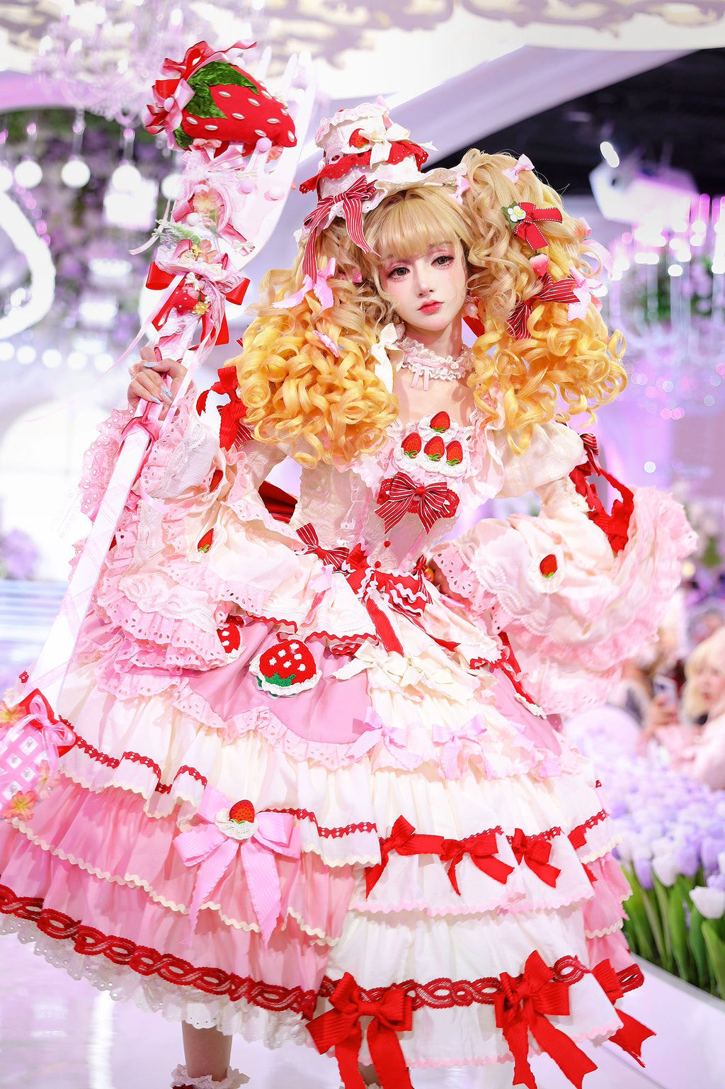 Strawberry Party リボンとフリルのデコレーションドレス・姫袖タイプ