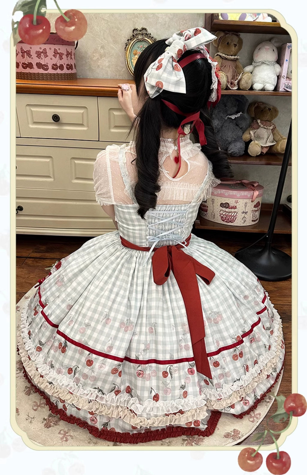 Cherry and Heart ギンガムチェックのジャンパースカート