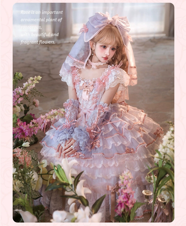 【受注予約8/6まで】Rose Courtyard レースとリボンのドレス・新色