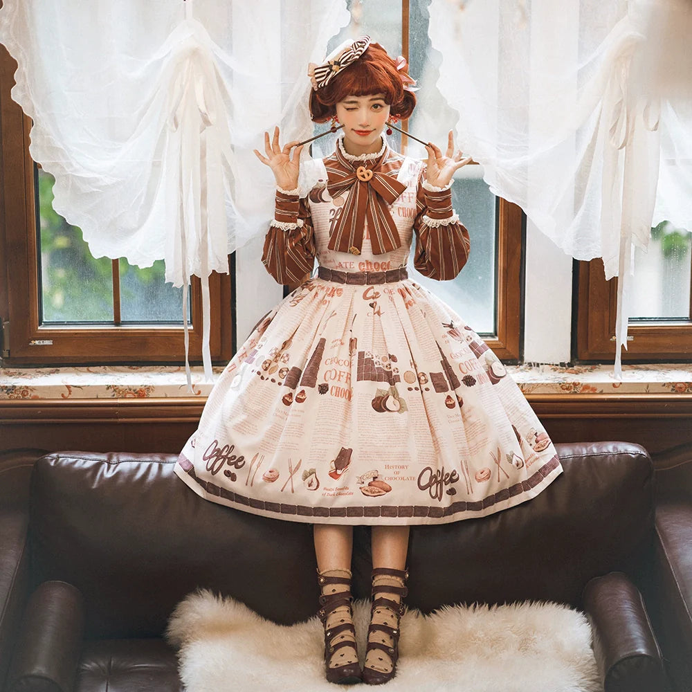 【予約販売】Coffee Break チョコレートプリントジャンパースカート