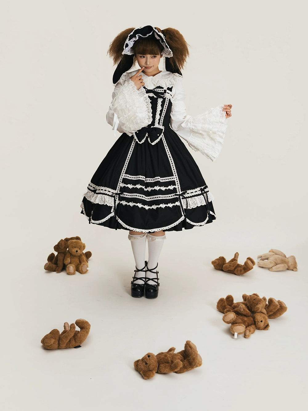 【予約販売】Antique Petal Rabbit うさ耳付き半袖ブラウス