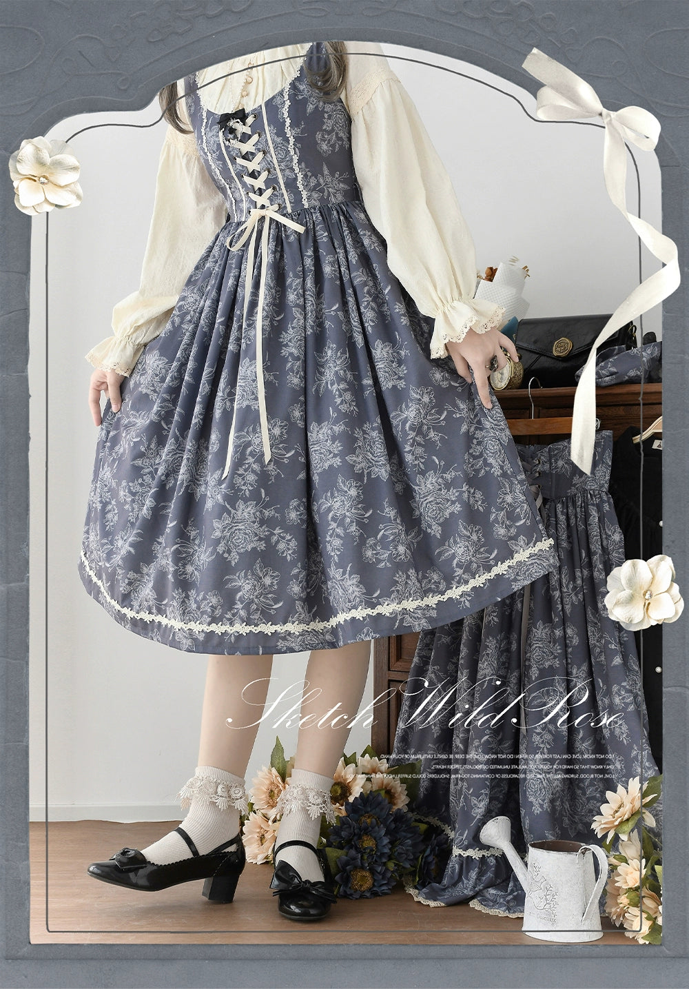 [Pre-orders available until 9/26] Sketch Wild Rose Docking Dress Print Type