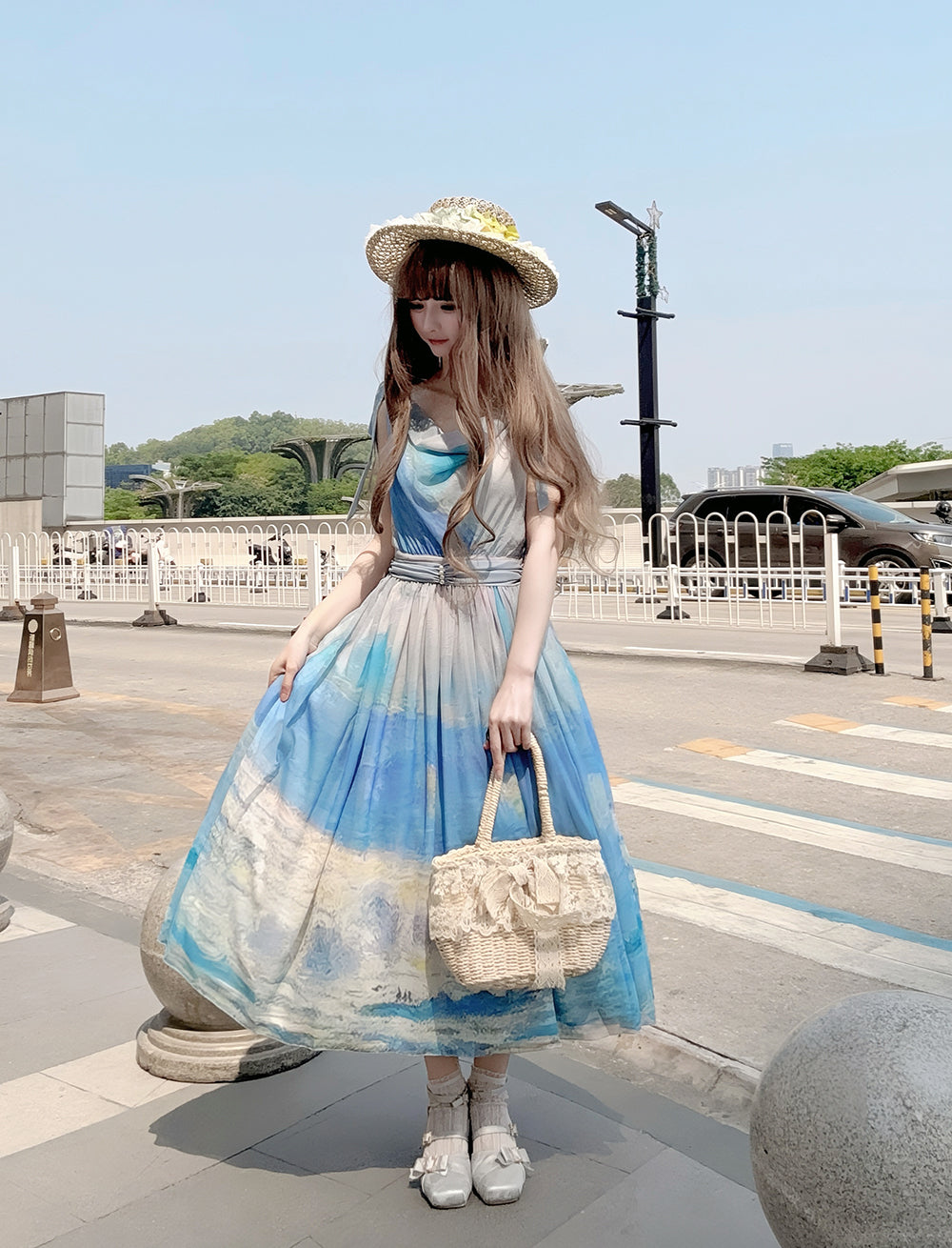 【予約販売】Elegance Greek 油彩画風プリントジャンパースカート・新色