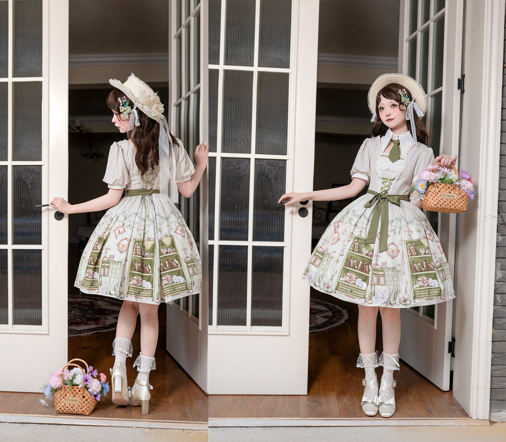 Green Room スクエアネックネクタイ付きワンピース