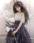 【受注予約11/19まで】Butterfly and Bone 刺繍襟の半袖ブラウス